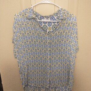 Jane & Delancy Size Large Blue and Yellow floral Silk and rayon blend button up
